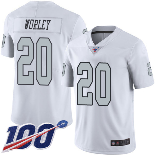 Men Oakland Raiders Limited White Daryl Worley Jersey NFL Football #20 100th Season Rush Vapor Jersey